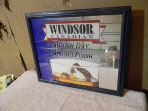 lot 33 image: VINTAGE WINDSOR CANADIAN Rough Day. Smooth Finish. BAR SIGN  MIRROR - FANTASTIC PIECE - APPROX 22 By 18 - SEE PICTURES