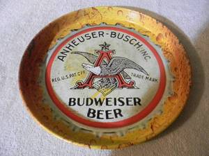 lot 36 image: VINTAGE ANHEUSER-BUSCH BUDWEISER BEER A & EAGLE BOTTLE CAP, BEER TRAY - FANTASTIC PIECE - APPROX 12 - SEE PICTURES