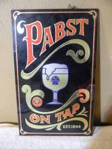 lot 51 image: Vintage PABST BLUE RIBBON BEER - PABST ON TAP EST. 1844 BAR SIGN - NICE - COOL SCHOOL PIECE - APPROX 13 By 20 - SEE PICTURES