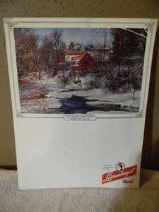 lot 52 image: Vintage Rare - Leinenkugel BEER EASEL BACK ADVERTISING SIGN - JACOB LEINENKUGEL BREWING COMPANY CHIPPEWA FALLS, WISCONSIN - NICE - GREAT SCHOOL PIECE - APPROX 17 By 22 - SEE PICTURES