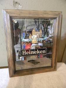 lot 54 image: VINTAGE Heineken IMPORTED BEER Exclusive U.S. Importers Van Munching & Co. Inc. New York, N.Y. BAR SIGN  MIRROR - NICE - COOL OLD SCHOOL PIECE - APPROX 16 By 19 - SEE PICTURES