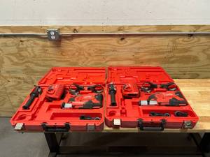 lot 49 image: MILWAUKEE Lot of 2- Hammer Vac Universal Dust Extractors with Cases and Chargers (batteries not included)