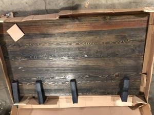 60 in. x 36 in. x 29.5 in. Boulder Black Restore Wood Dining Table with Industrial Steel Pipe Legs by PIPE DECOR   Customer Returns See Pictures