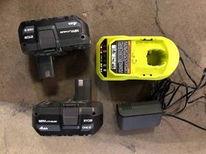 RYOBI ONE 18V Lithium-Ion 4.0 Ah Compact Battery (2-Pack) and Charger Kit Customer Returns See Pictures
