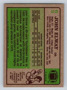 lot 15 image: John Elway RC 1984 Topps #63 Vintage Rookie Football Card