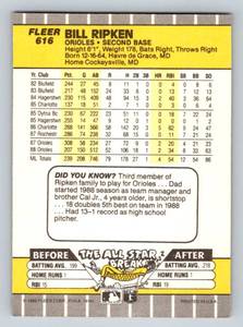 lot 16 image: Billy Ripken F Face Iconic Rookie Error Baseball Card - 1989 Fleer #616