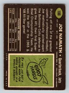 lot 31 image: Joe Namath 1969 Topps #100 Vintage Football Card