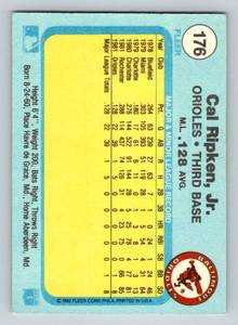 lot 34 image: Cal Ripken Jr. RC 1982 Fleer #176 Vintage Rookie Baseball Card