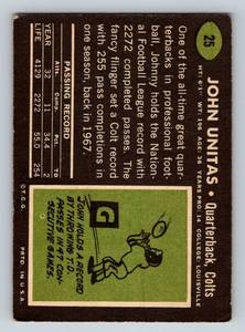lot 36A image: John Unitas 1969 Topps #25 Vintage Football Card