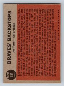 lot 40 image: Joe Torre RC 1962 Topps #351 Braves Backstop with Del Crandall Vintage Baseball Card
