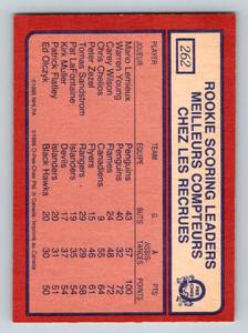 lot 40A image: Mario Lemieux 1985-86 O-Pee-Chee RC Scoring Leaders #262 Vintage Rookie Hockey Card