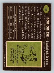 lot 44A image: Bob Griese 2nd Year 1969 Topps #161 Vintage Football Card