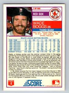 lot 55A image: Wade Boggs Auto 1988 Score #2 Signed Baseball Card