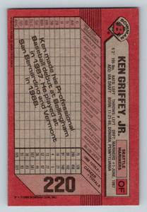 lot 56 image: Ken Griffey Jr. RC 1989 Bowman #220 Rookie Baseball Card