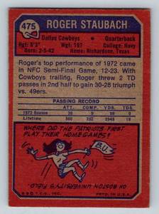 lot 57A image: Roger Staubach 1973 Topps #475 Vintage Football Card