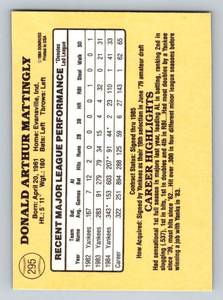 lot 68 image: Don Mattingly 2nd Year 1985 Donruss #295 Vintage Baseball Card