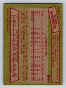 lot 76 image: Mark McGwire RC 1985 Topps #401 Team USA Rookie Vintage Baseball Card