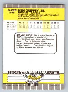 lot 80 image: Ken Griffey Jr. RC 1989 Fleer #548 Rookie Baseball Card