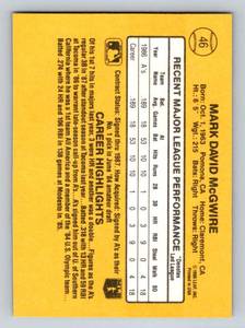 lot 89 image: Mark McGwire RC 1987 Donruss Rated Rookie #46 Baseball Card