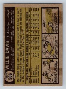lot 97 image: 1961 Topps Willie Davis RC #506 Vintage Rookie Baseball Card