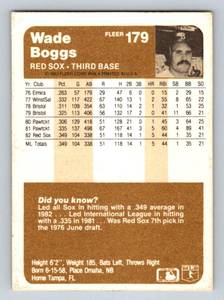 lot 98 image: Wade Boggs RC 1983 Fleer #179 Vintage Rookie Baseball Card