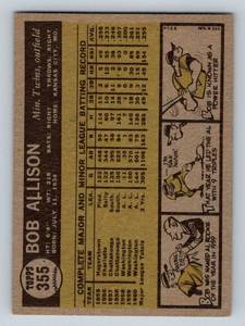 lot 100 image: Bob Allison 1961 Topps #355 Vintage Baseball Card