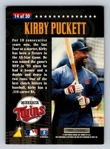 lot 108 image: Kirby Puckett 2996 Pinnacle All-Star Fan Fest Insert Card #14 Minnesota Twins Baseball