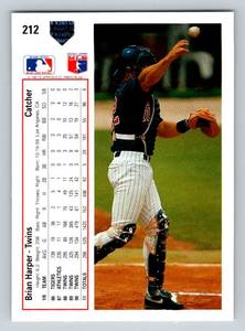 lot 117 image: Brian Harper Autographed Card 1991 Upper Deck #212 Minnesota Twins Signed Baseball Card