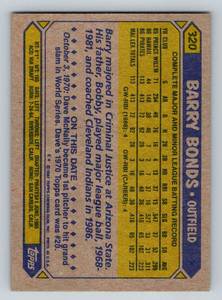 lot 127 image: Barry Bonds RC 1987 Topps #320 Rookie Baseball Card