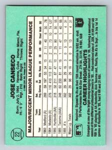 lot 132 image: Jose Canseco RC 1986 Donruss The Rookies #22 Baseball Card