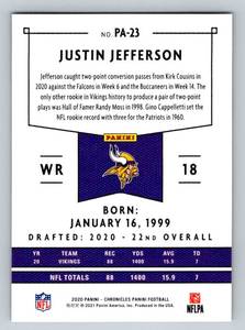 lot 151 image: Justin Jefferson RC 2020 Chronicles #PA-23 Rookie Minnesota Vikings Football Card