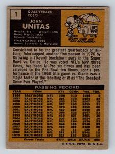 lot 152 image: Johnny Unitas 1971 Topps #1 Vintage Football Card