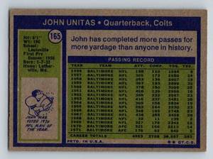 lot 158 image: Johnny Unitas 1972 Topps #165 Vintage Football Card