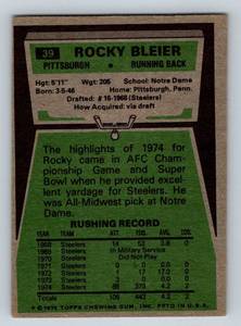 lot 166 image: Rocky Bleier RC 1975 Topps #39 Rookie Vintage Football Card