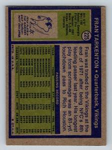 lot 189 image: Fran Tarkenton 1972 Topps #225 Vintage Football Card Minnesota Vikings