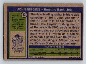 lot 195 image: John Riggins RC 1972 Topps #13 Rookie Vintage Football Card