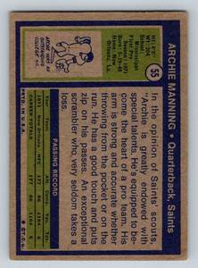 lot 197 image: Archie Manning RC 1972 Topps #55 Rookie Vintage Football Card