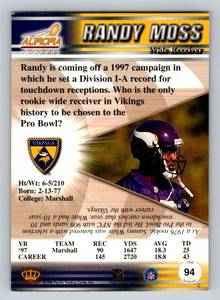 lot 198 image: Randy Moss RC 1998 Pacific Aurora #94 Rookie Minnesota Vikings Football Card