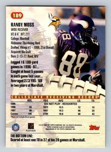 lot 216 image: Randy Moss RC 1999 Topps Stadium Club #189 Rookie Minnesota Vikings Football Card