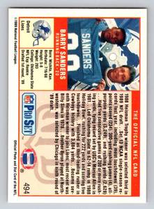 lot 227 image: Barry Sanders RC 1989 Pro Set #494 Rookie Football Card
