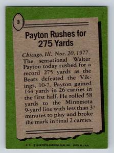 lot 237 image: Walter Payton 1978 Topps #3 Vintage Football Card