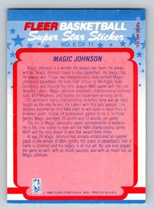 lot 244 image: Magic Johnson 1988 Fleer Super Star Sticker #6 Basketball Card