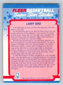 lot 258 image: Larry Bird 1988 Fleer Super Star Stickers #2 Vintage Basketball Card