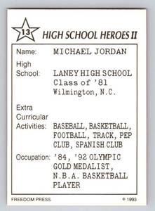 lot 260 image: Michael Jordan High School 1993 Freedom Press High School Heroes #13 Only 5000 Made Basketball Card