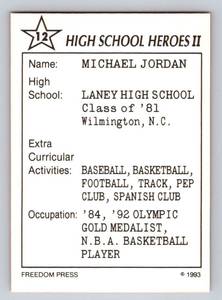 lot 263 image: Michael Jordan High School 1993 Freedom Press High School Heroes #12 Only 5000 Made Basketball Card