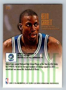 lot 264 image: Kevin Garnett RC 1995-96 Fleer Ultra #271 Rookie Minnesota Timberwolves Basketball Card