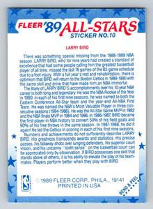 lot 268 image: Larry Bird 1989 Fleer All-Star Stickers #10 Vintage Basketball Card