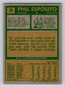 lot 282 image: Phil Esposito 1971-72 Topps #20 Vintage Hockey Card