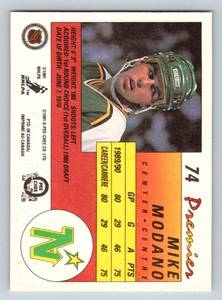 lot 283 image: Mike Modano OPC RC 1991 O-Pee-Chee #74 Rookie Minnesota North Stars Hockey Card