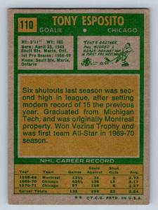lot 286 image: Tony Esposito 2971-72 Topps #110 Vintage Hockey Card